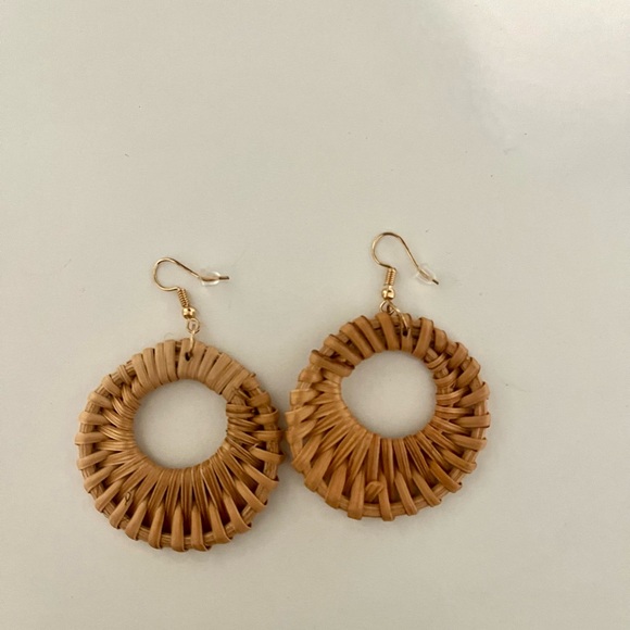 Rattan Weave Wicker Hoop Earrings - Picture 2 of 3